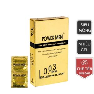 Bao cao su powermen 0.03 invi Long Shock siêu mỏng, kéo dài thời gian quan hệ 5